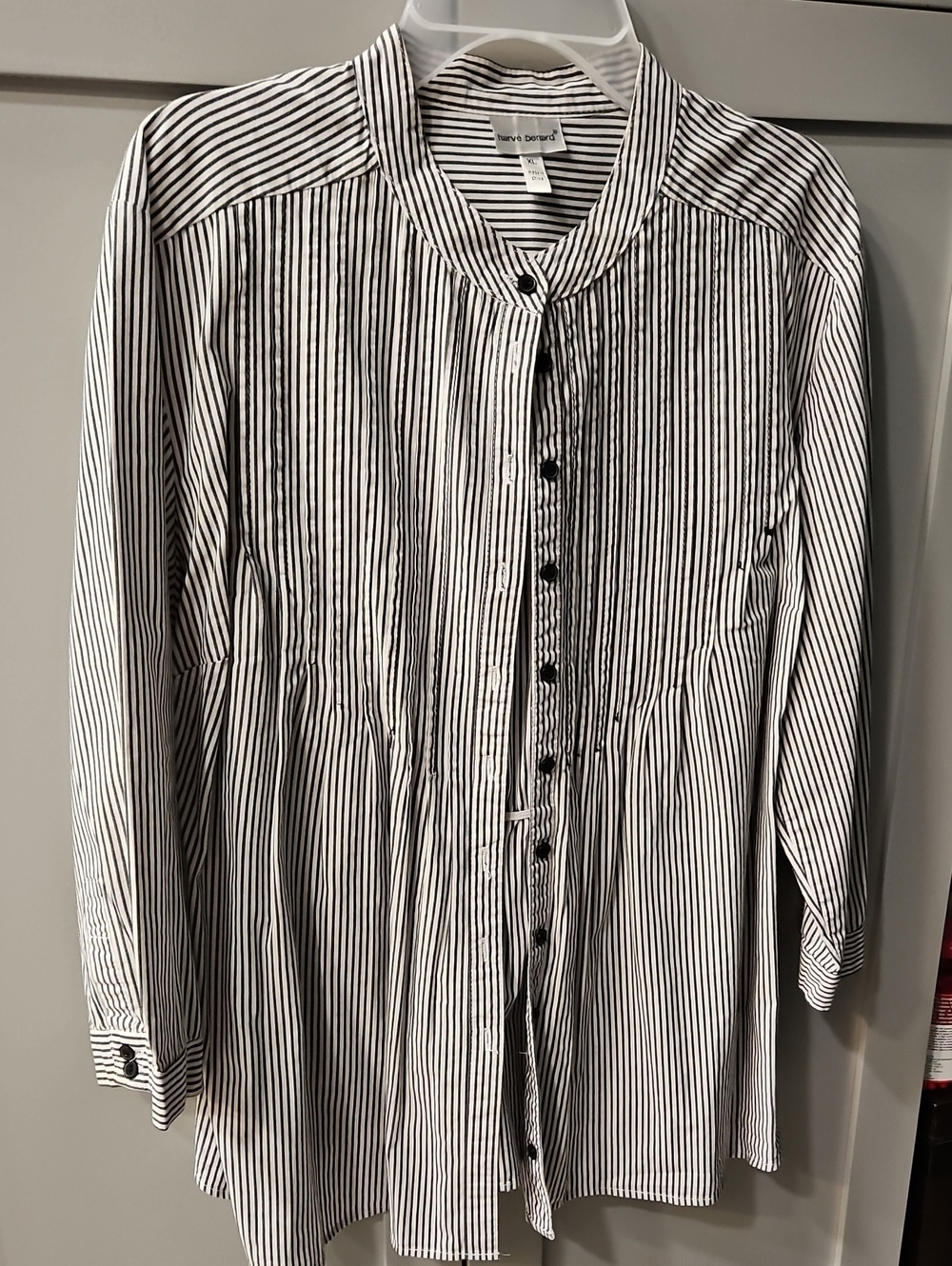 Harve Benard Black and White Striped Button-Down Shirt